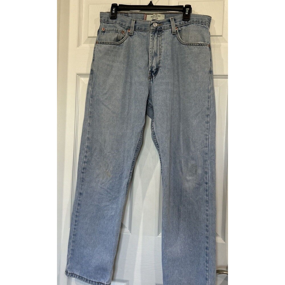 Levis 505 Jeans Mens Size 34x30 Blue Light Wash Regular Fit Straight Distressed